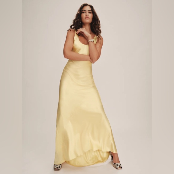 NEW Reformation Sapphira Satin Maxi Dress Blonde Yellow NWT - Picture 2 of 7